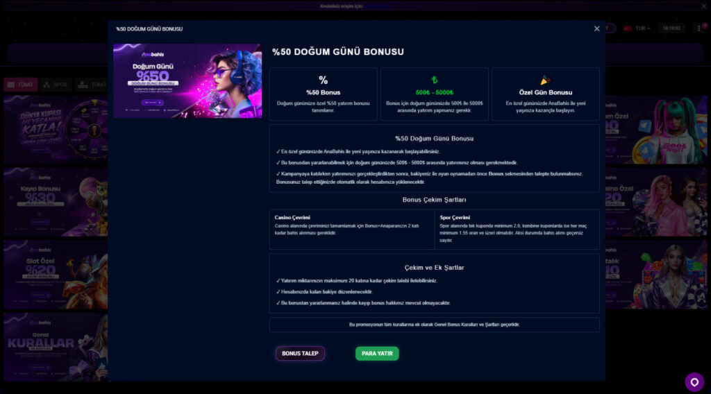 anabahis doğum günü özel bonusu